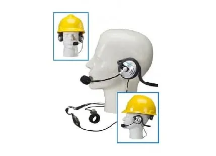 Two-way team headset with boom microphone, shown with a hard hat