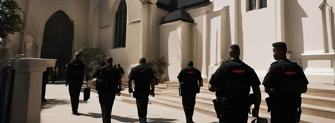 Security team walking through a church