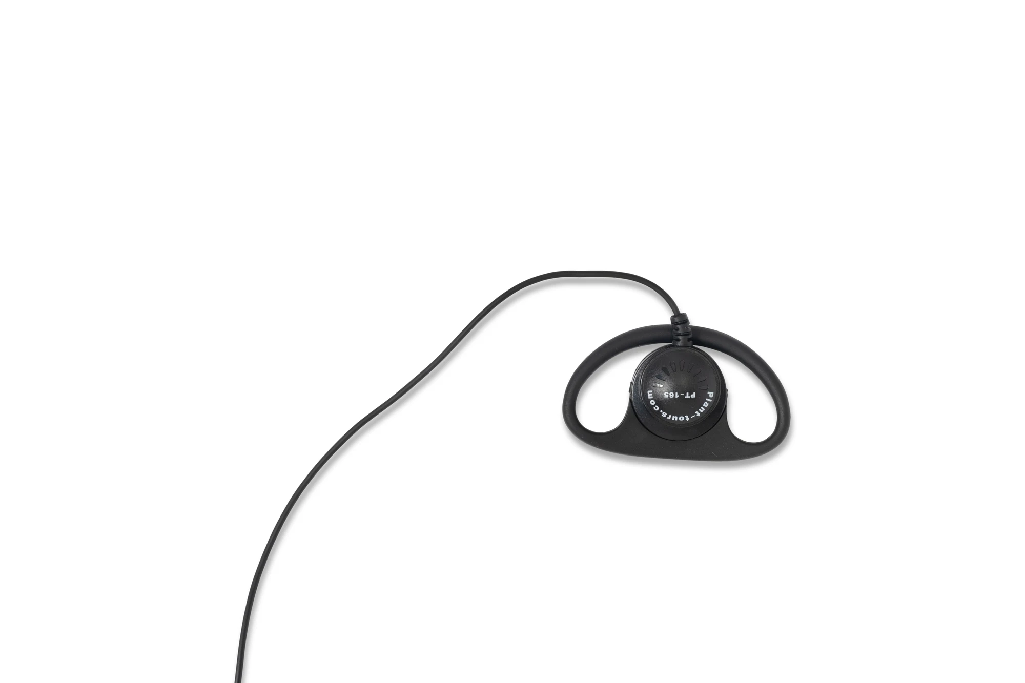 Black over-the-ear hook earpiece with a coiled cable